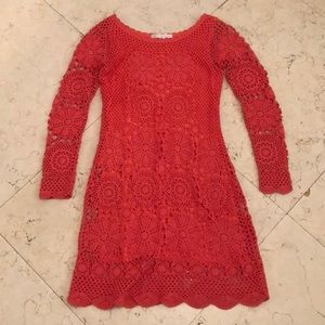 Coral, classy, crochet dress